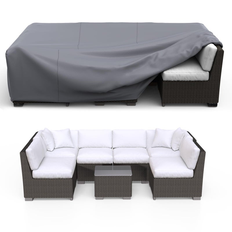 BROSYDA Patio Furniture Set Cover Waterproof, Heavy Duty Funiture Covers for Outdoor Sectional Sofa Set Wicker Rattan Table Chair Rectangular,90""L  62""W  28""H,Grey - Image 1